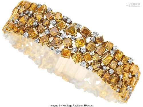 Oscar Heyman Colored Diamond, Diamond, Platinum, Gold Bracel...