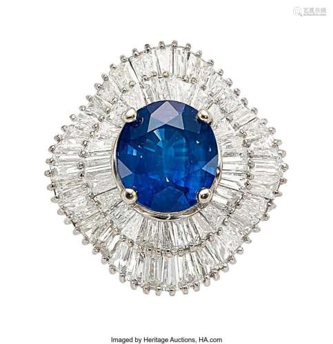 Ceylon Sapphire, Diamond, White Gold Ring Stones: Oval-shape...