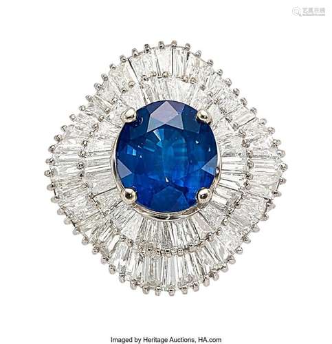 Ceylon Sapphire, Diamond, White Gold Ring Stones: Oval-shape...