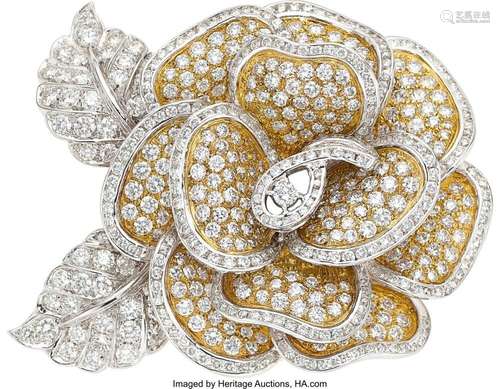 Diamond, White Gold Brooch Stones: Full-cut diamonds weighin...