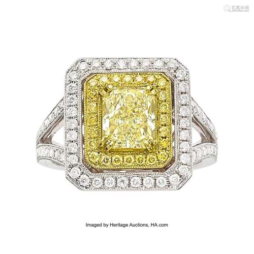 Colored Diamond, Diamond, Gold Ring Stones: Radiant-cut yell...