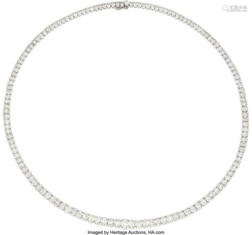 Diamond, Platinum Necklace Stones: Oval-shaped diamonds weig...