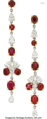 Burma Ruby, Diamond, Gold Earrings Stones: Round, oval, and ...