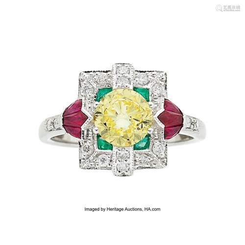 Fancy Yellow Diamond, Diamond, Multi-Stone, White Gold Ring ...