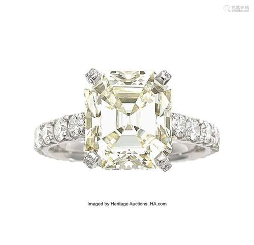 Diamond, Platinum Ring Stones: Emerald-cut diamond weighing ...