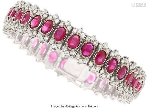 Burma Ruby, Ruby, Diamond, White Gold Bracelet Stones: Oval-...