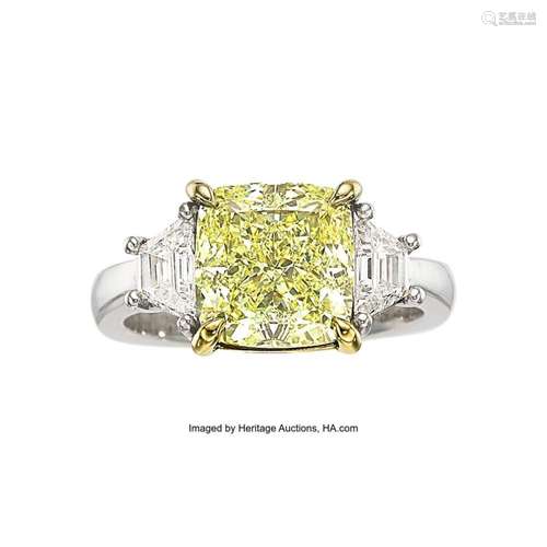 Fancy Yellow Diamond, Diamond, Platinum, Gold Ring Stones: C...