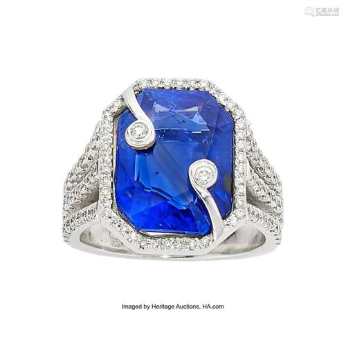 Ceylon Sapphire, Diamond, White Gold Ring Stones: Octagonal-...