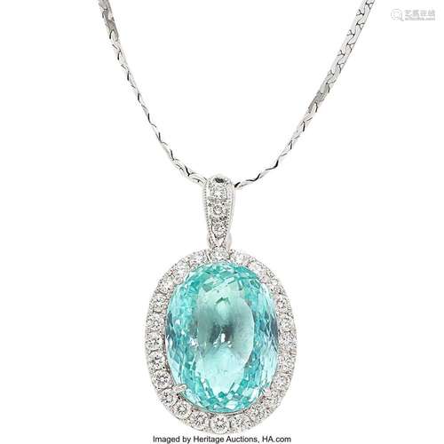 Paraiba-Type Tourmaline, Diamond, White Gold Pendant-Necklac...