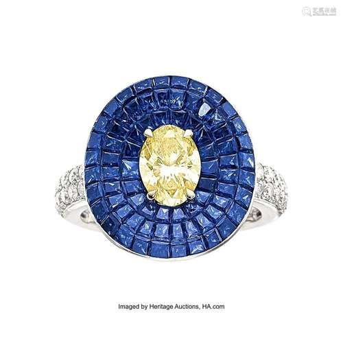 Colored Diamond, Diamond, Sapphire, White Gold Ring Stones: ...