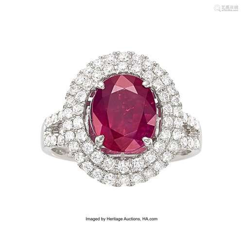 Burma Ruby, Diamond, White Gold Ring Stones: Oval-shaped rub...