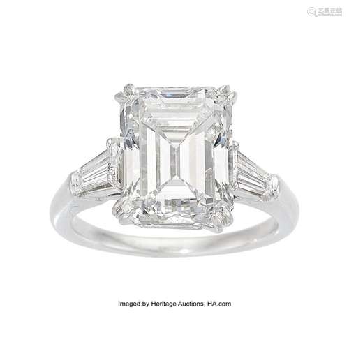 Diamond, Platinum Ring Stones: Emerald-cut diamond weighing ...