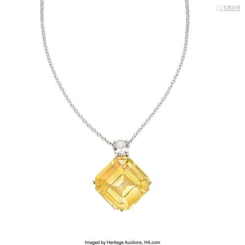 Yellow Sapphire, Diamond, Gold Necklace Stones: Octagonal st...