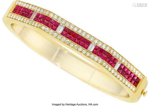 Diamond, Ruby, Gold Bracelet Stones: Full and baguette-cut d...