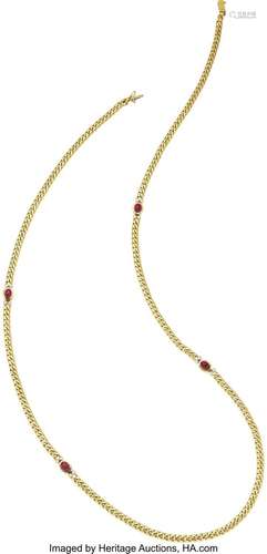 Fred Ruby, Diamond, Gold Necklace, French Stones: Ruby caboc...