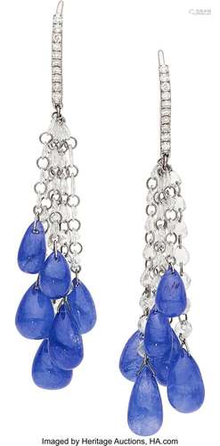 Sapphire, Diamond, Platinum, White Gold Earrings Stones: Sap...