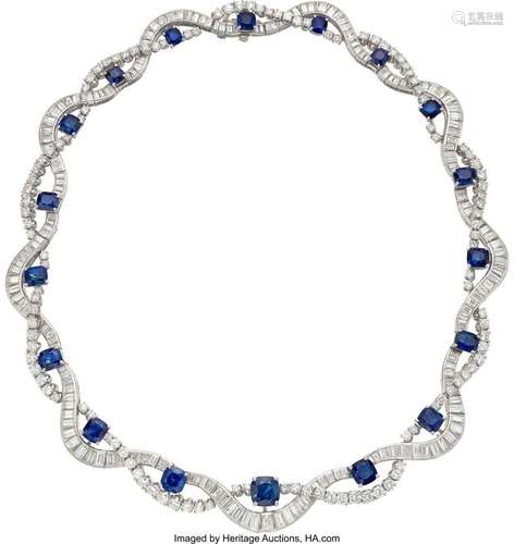 William Lowe Diamond, Sapphire, Platinum Necklace Stones: Fu...