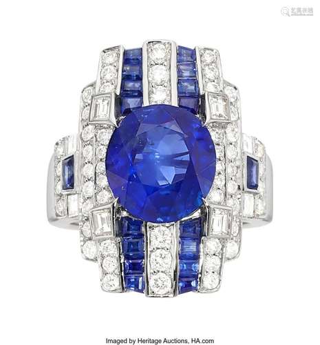 Burma Sapphire, Diamond, Sapphire, White Gold Ring Stones: O...