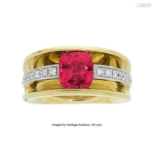 Burma Red Spinel, Diamond, Platinum, Gold Ring Stones: Cushi...