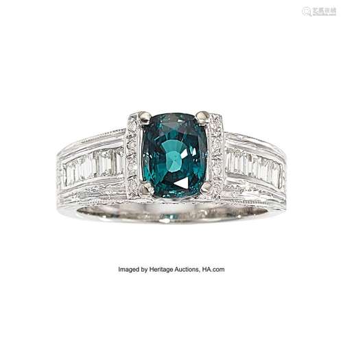 Alexandrite, Diamond, White Gold Ring Stones: Cushion-shaped...