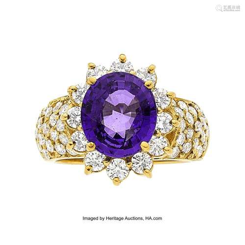 Purple Sapphire, Diamond, Gold Ring Stones: Oval modified br...