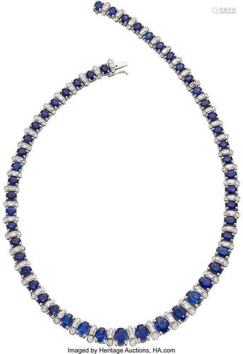 Gregg Ruth Sapphire, Diamond, White Gold Necklace Stones: Ov...