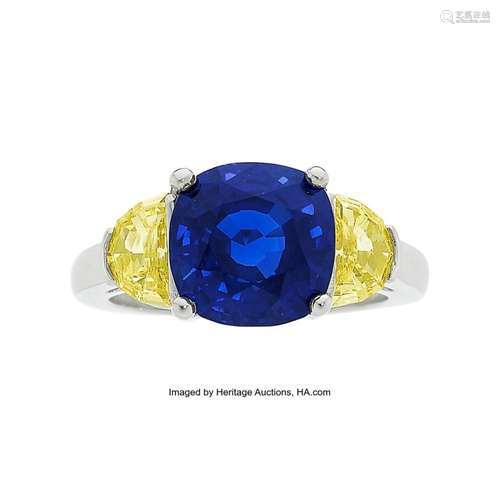 Ceylon Sapphire, Colored Diamond, Platinum Ring Stones: Cush...