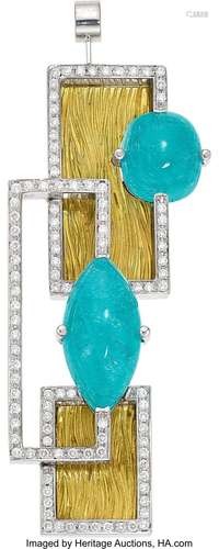 Paraiba Tourmaline, Diamond, Gold Pendant Stones: Marquise a...