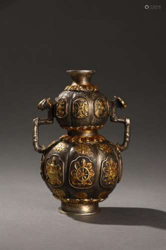 Gilt Bronze Gourd Vase with Eight Treasures Pattern