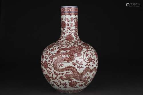 Underglaze red dragon pattern celestial ball bottle