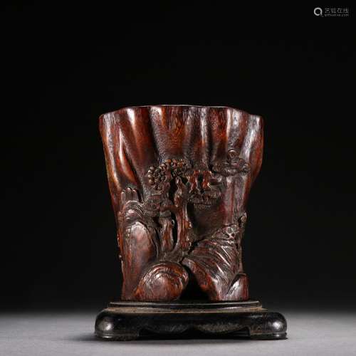 Agarwood Landscape Figure Pen Holder