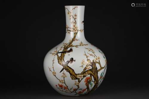 Pastel flower and bird celestial sphere vase