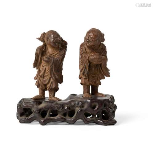 CARVED BAMBOO 'HEHE ERXIAN TWINS' FIGURAL GROUP QING DYNASTY...