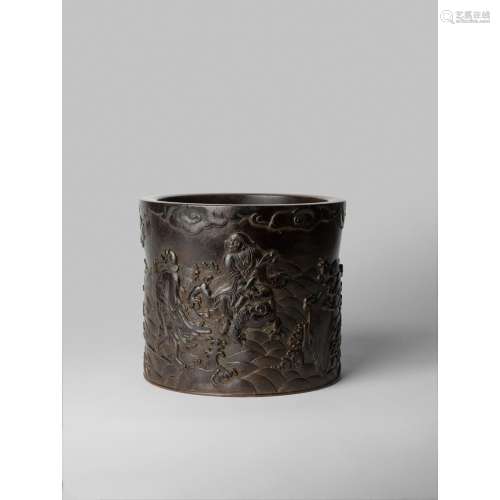 LARGE ZITAN 'DAOIST IMMORTALS' BRUSH POT QING DYNASTY, 18TH ...