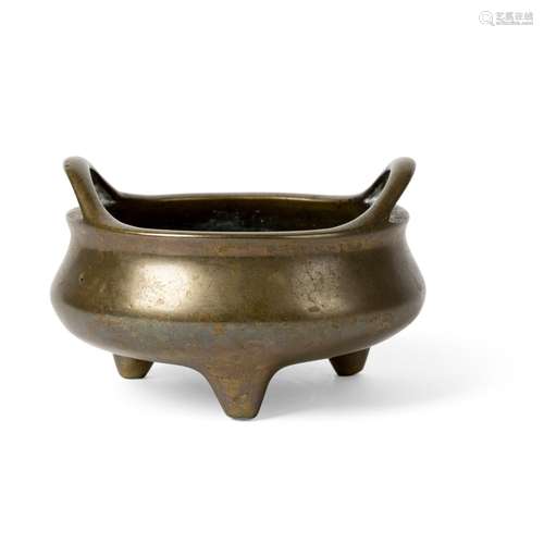 BRONZE TRIPOD CENSER XUANDE MARK BUT QING DYNASTY, 19TH CENT...