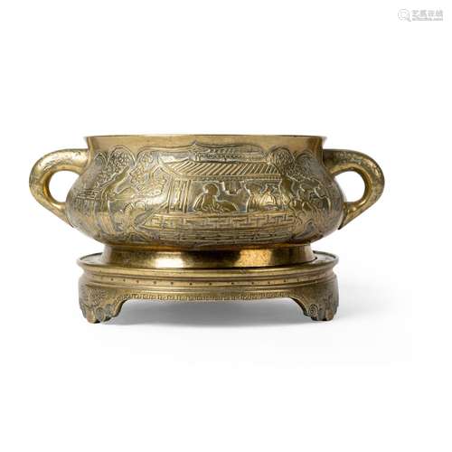 LARGE BRONZE CENSER WITH BASE XUANDE MARK BUT 19TH-20TH CENT...