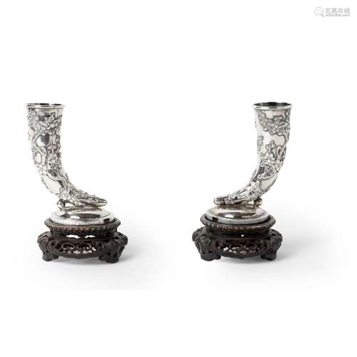 PAIR OF CHINESE EXPORT SILVER VASES LATE QING TO REPUBLIC PE...