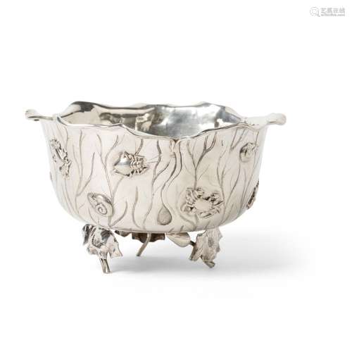 CHINESE EXPORT SILVER 'LOTUS LEAF' BOWL LATE QING TO REPUBLI...