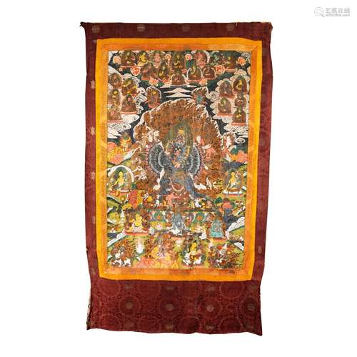 THANGKA DEPICTING YAMANTAKA AND CONSORT VAJRAVETALI QING DYN...