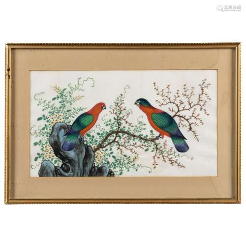 GROUP OF SIX 'EXOTIC BIRD' PAINTINGS ON PITH PAPER QING DYNA...