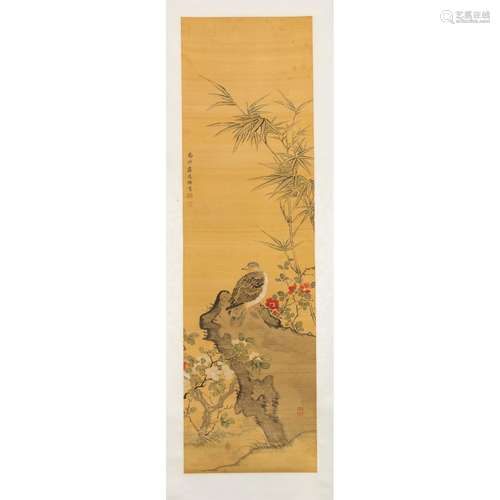 INK SCROLL 'HAWK' PAINTING ATTRIBUTED TO JIANG TINGXI (1669-...