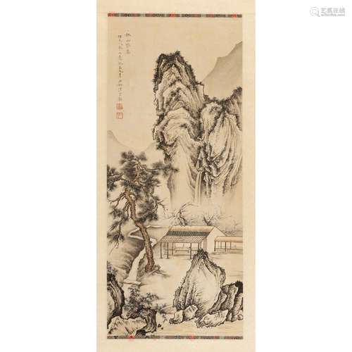 INK SCROLL 'LITERATI'S AUTUMN GATHERING' PAINTING ATTRIBUTED...