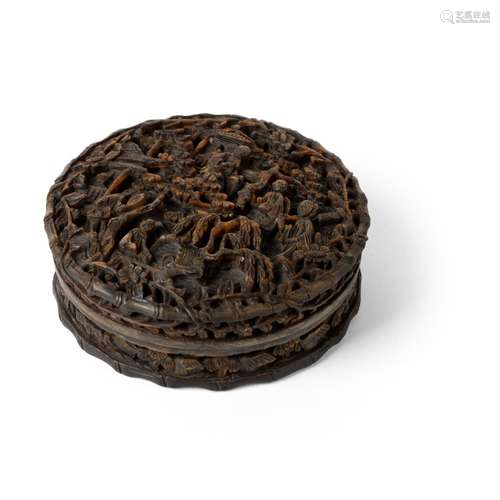 CANTON CARVED TORTOISESHELL CIRCULAR BOX AND COVER QING DYNA...