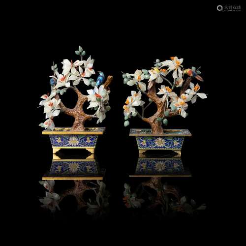 TWO SEMI-PRECIOUS STONES TREES 19TH-20TH CENTURY