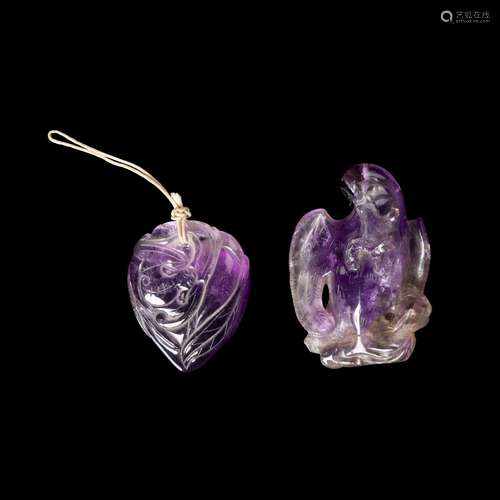 TWO CARVED AMETHYST PENDANTS QING DYNASTY, 19TH CENTURY