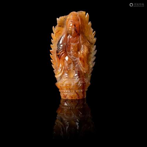 CARNELIAN AGATE FIGURE OF GUANYIN 19TH-20TH CENTURY