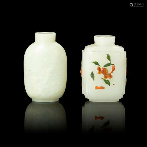 TWO PALE CELADON JADE SNUFF BOTTLES QING DYNASTY, 19TH CENTU...