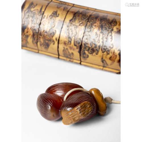 CARVED AGATE JUJUBE AND PEANUT QING DYNASTY, 19TH CENTURY