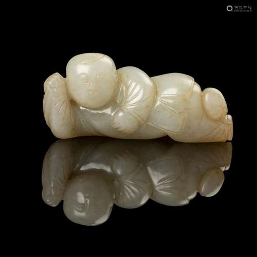 PALE CELADON JADE WITH RUSSET SKIN 'BOY' BRUSH REST QING DYN...