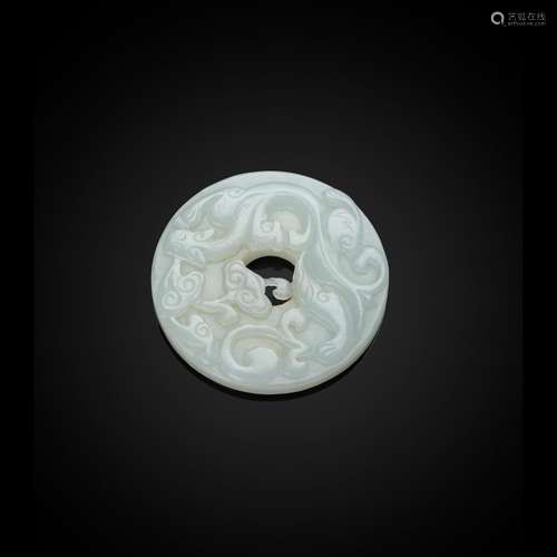 WHITE JADE 'DRAGON' PENDANT QING DYNASTY, 19TH CENTURY